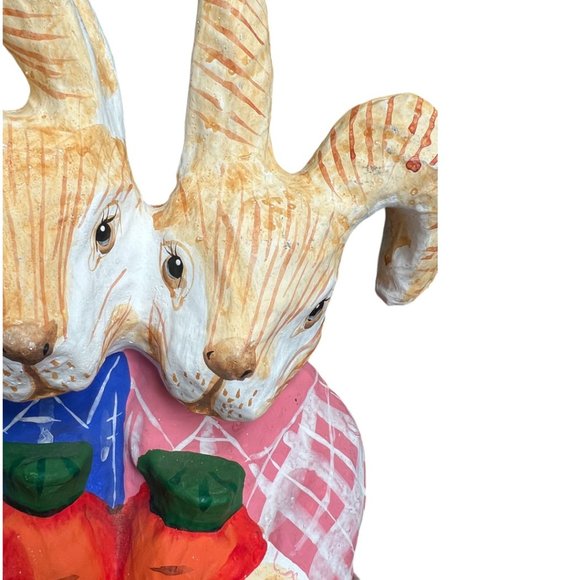 RARE! Vtg Paper Mache Bunnies Vibrant Colors Walmart Handpainted Philippines 12" - Picture 11 of 15